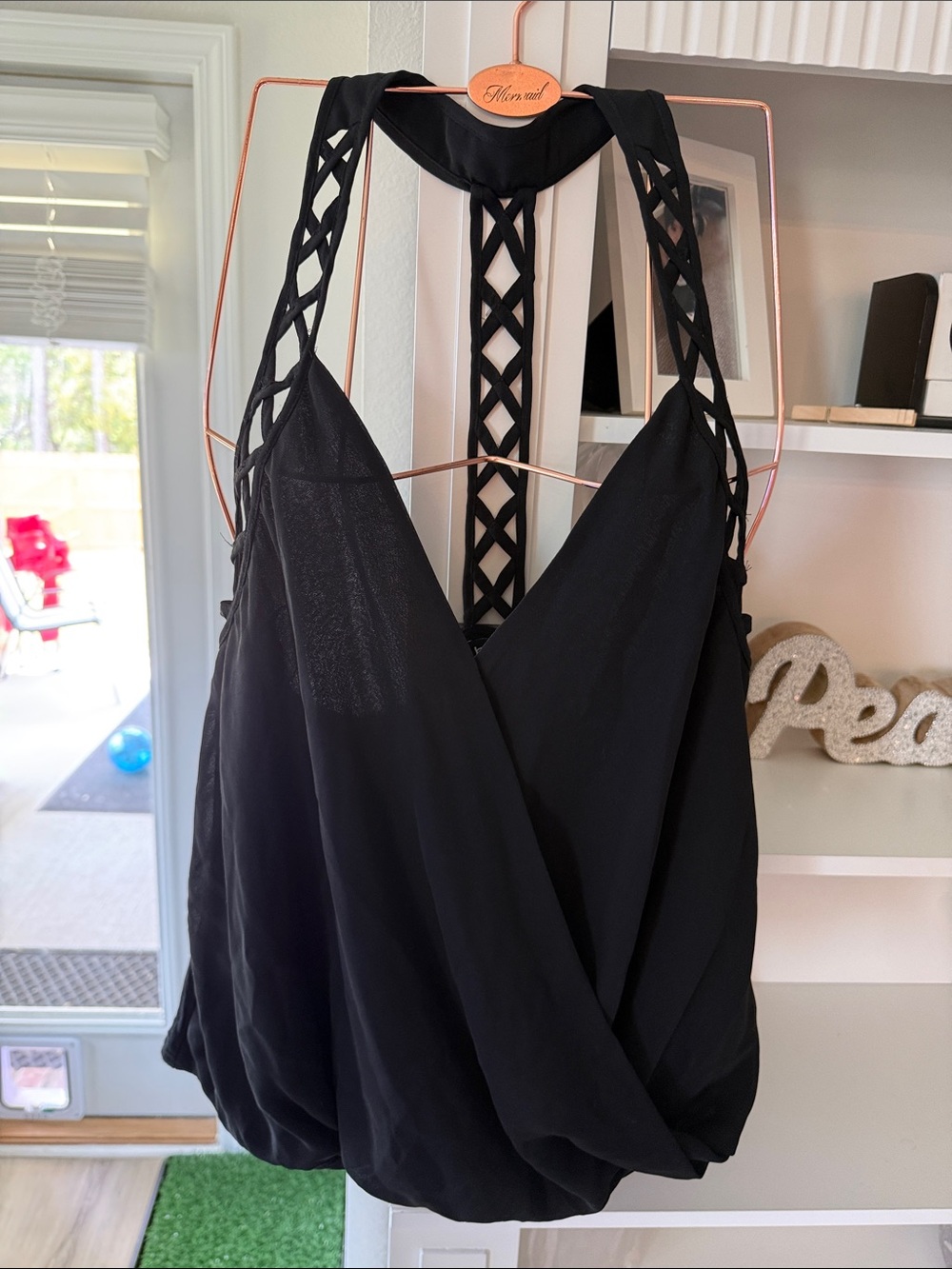 bebe Black Crisscross Back Draped Tank Top